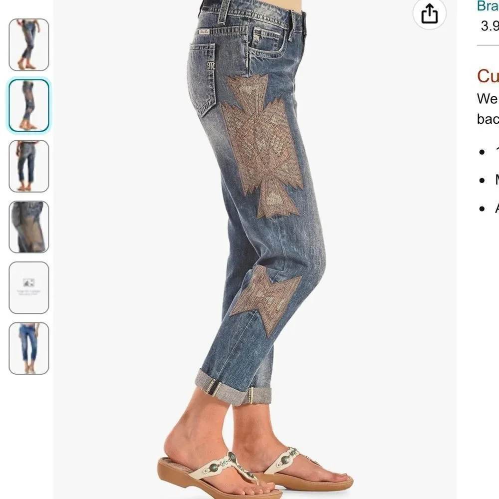 ‎MISS ME AZTEC EMBROIDERED ANKLE JEANS